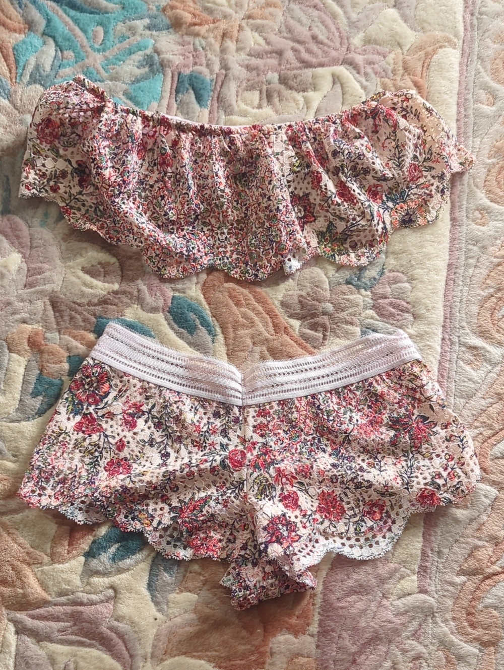 Victoria's Secret Pink Floral Lace Bralette and Briefs Set
